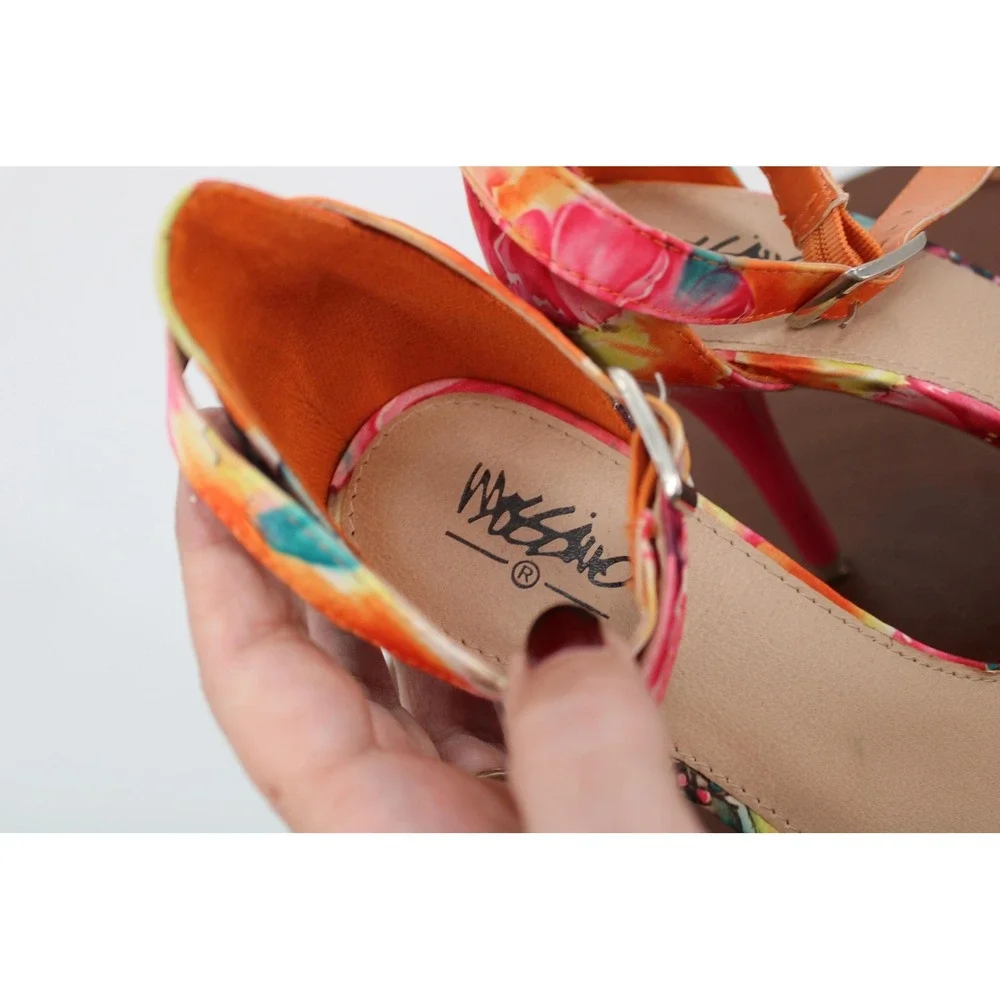 Mossimo Shoes Womens Size 7.5 Multicolor Floral Ankle Strap High Heel Sandals‎